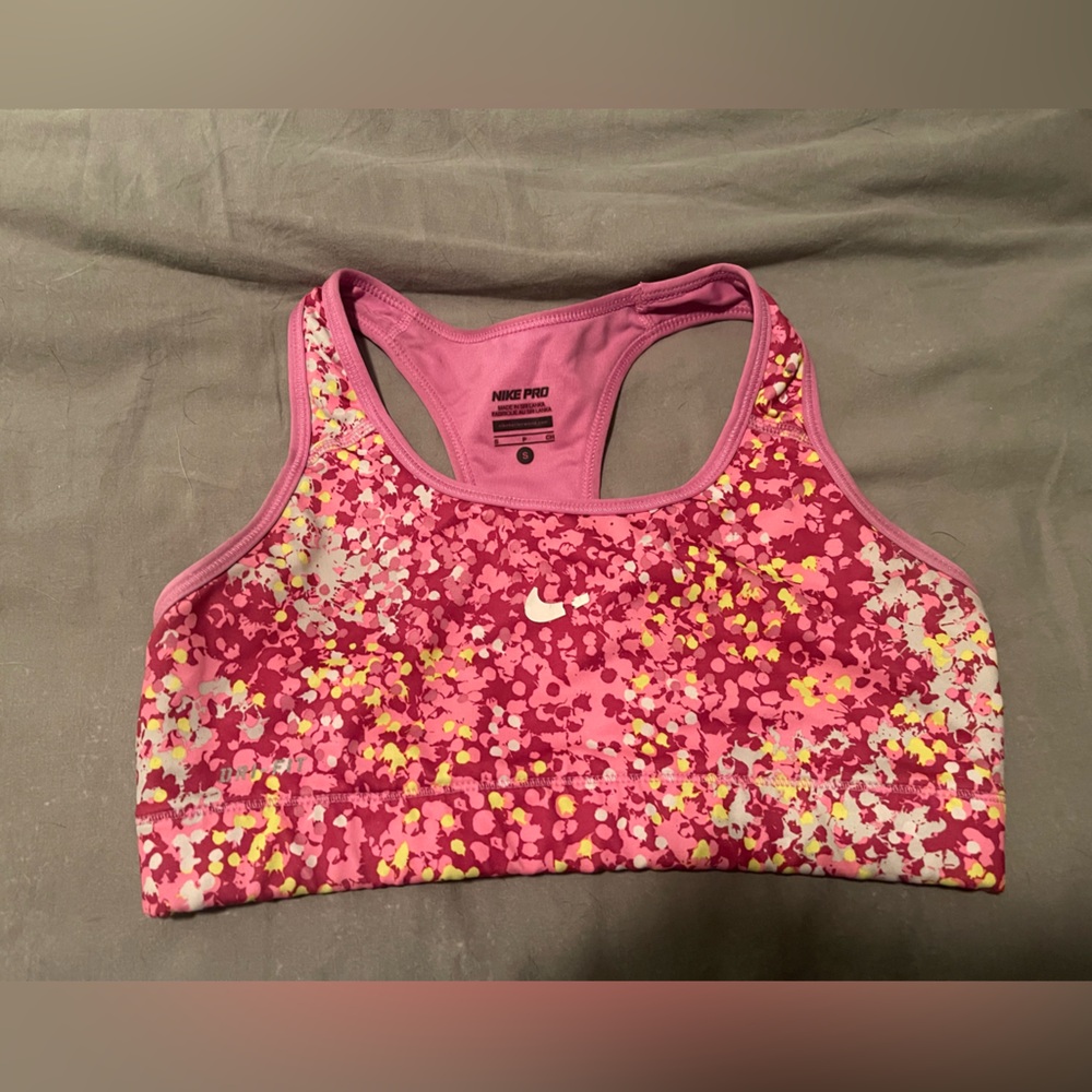 Pink, Yellow and white splatted Sports Bra